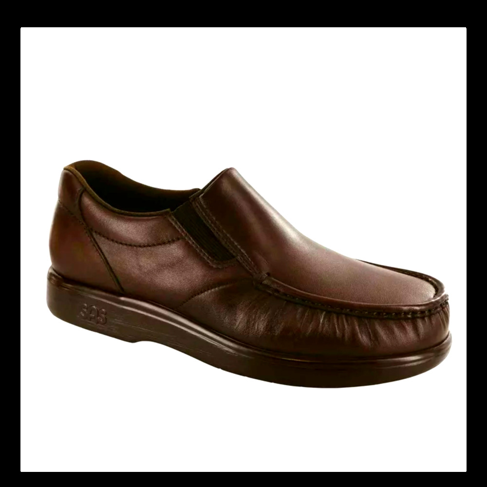 SAS 11 Side Gore Moc Toe Leather Slip On Loafers COMFORT WAlKing Shoe Brown